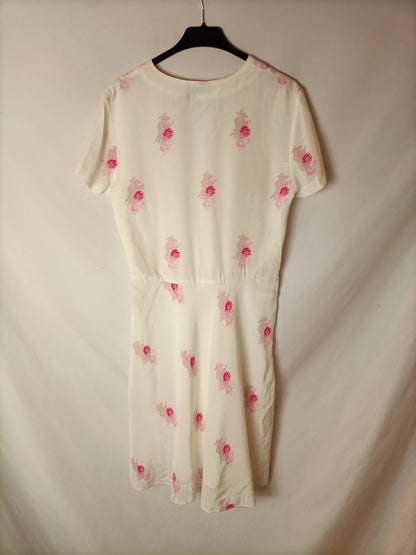 SAMOE SAMSOE. Vestido blanco flores rosas. T M/L