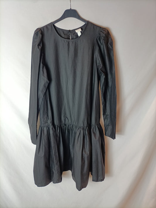H&amp;M. Black dress with ruffles, size 40