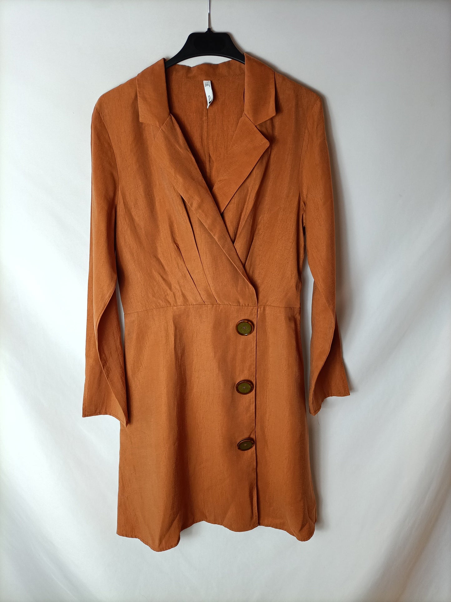 MANGO. Vestido cruzado teja T.m