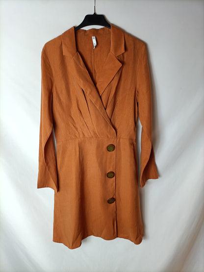 MANGO. Vestido cruzado teja T.m