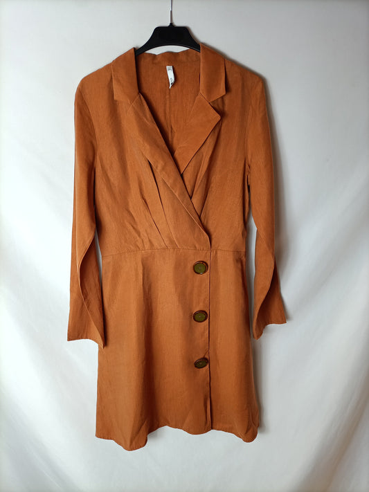 MANGO. Vestido cruzado teja T.m