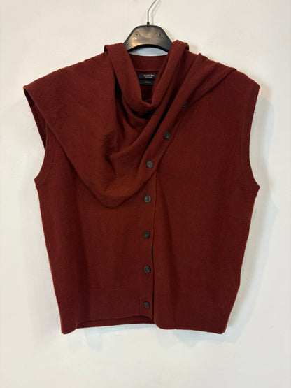 MASSIMO DUTTI. Chaleco burdeos lana con cuello extraible