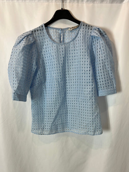 STRADIVARIUS.Blue semi-transparent checked top Ts