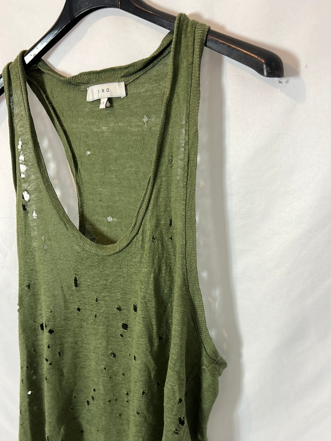 IRO. Perforated green linen top. Size 1 (S/M)