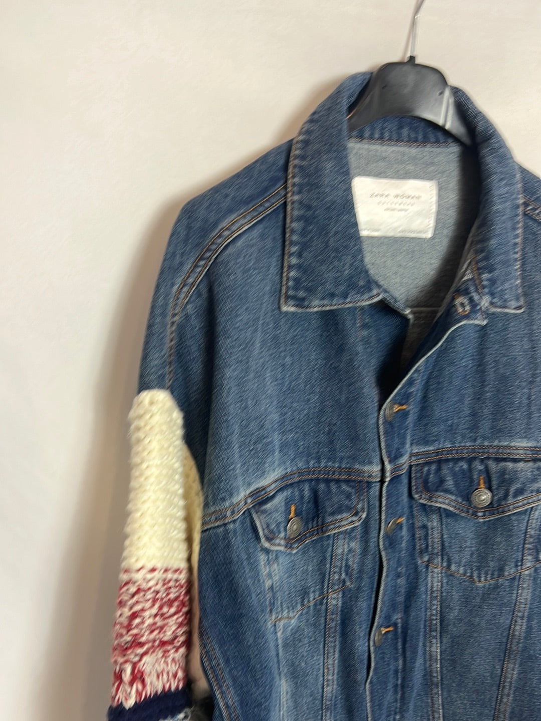 ZARA. Knit-sleeved denim jacket. TS