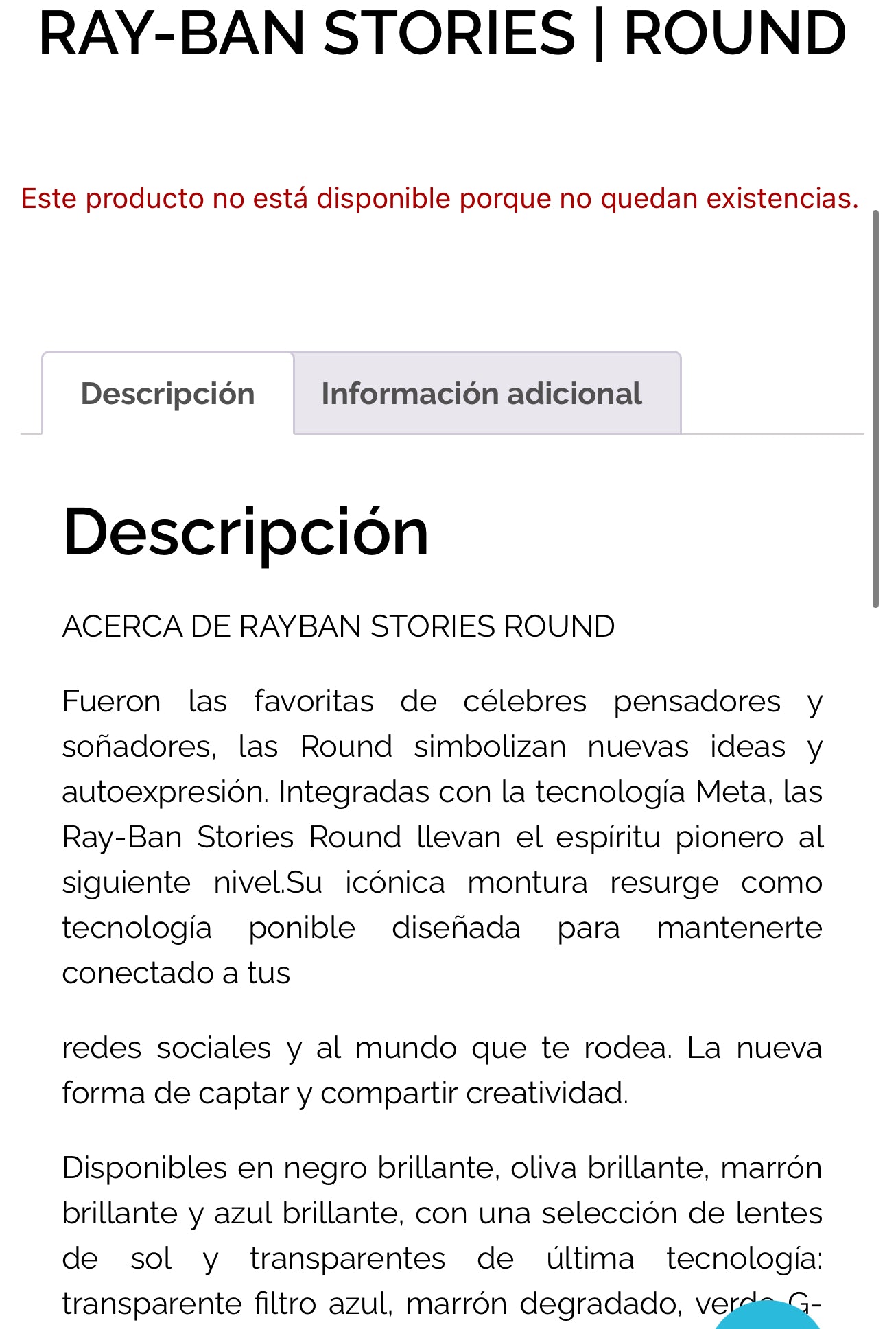 RAYBAN META. Gafas Stories Round