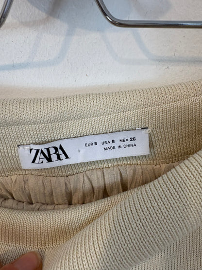 ZARA. Falda midi beige doble textura. T S