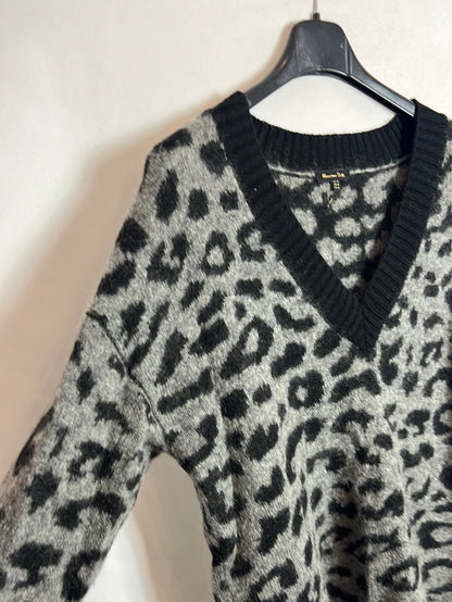 MASSIMO DUTTI. Jersey gris y negro cuello pico. T XS