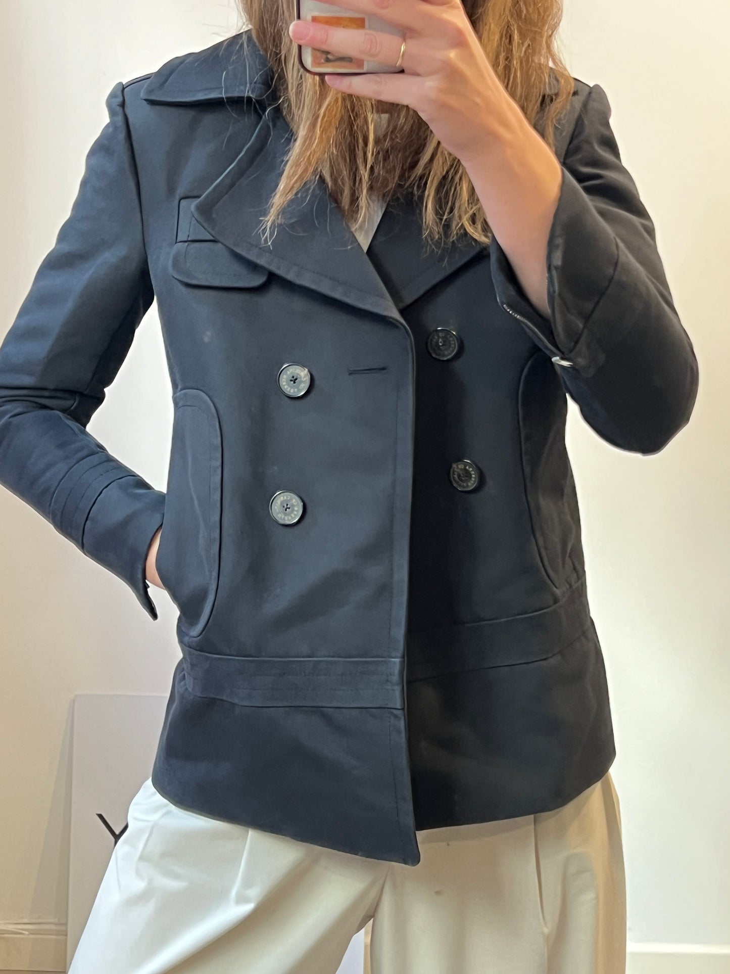 CAROLINA HERRERA. Abrigo cruzado azul oscuro T.m (s/m)