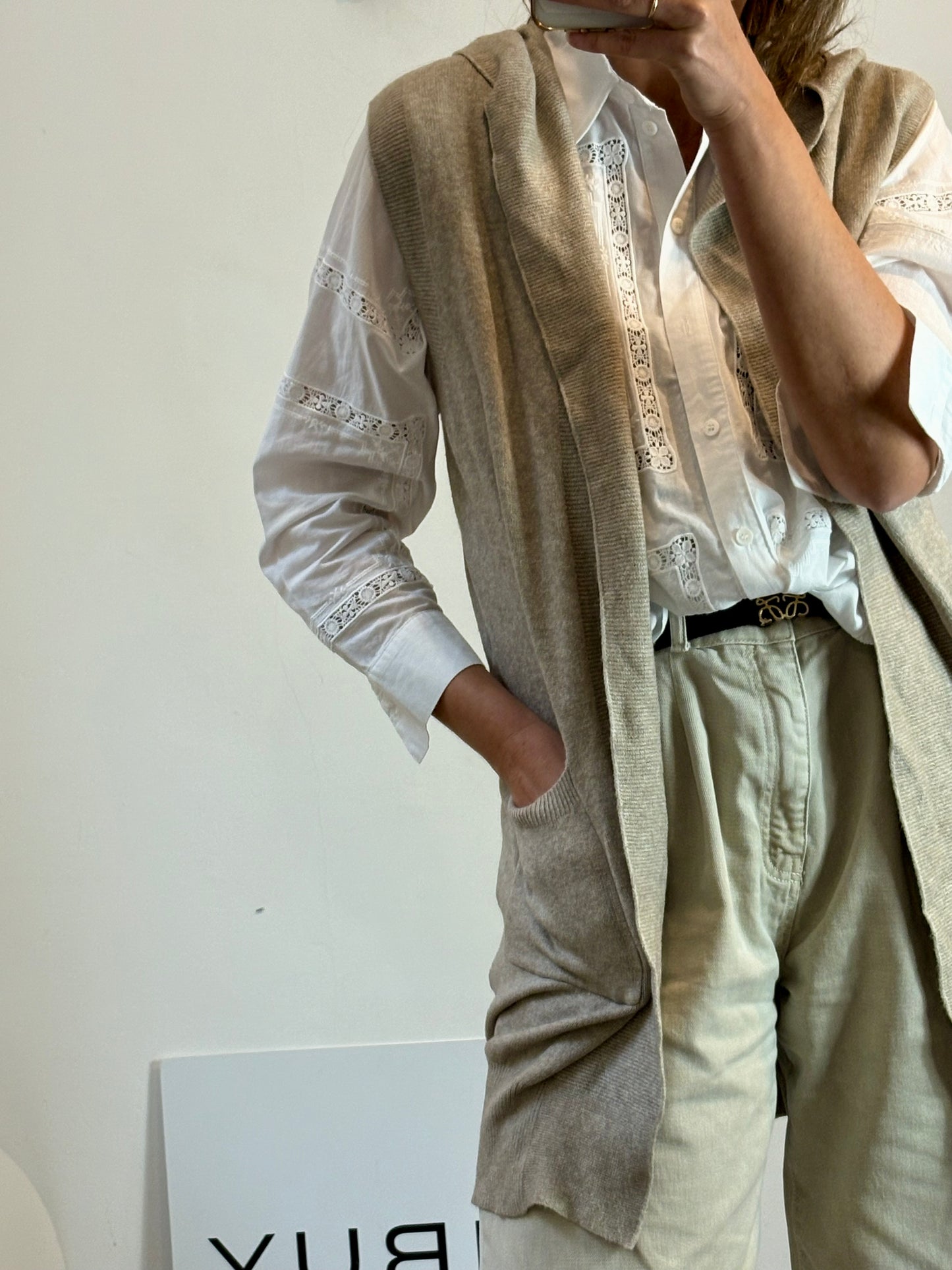 RENATTA&GO. Chaleco punto beige capucha