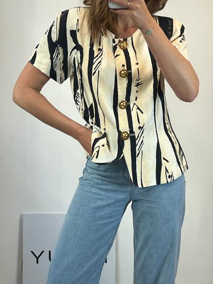 MARELLA. Top estampado abotonado vintage. T 40
