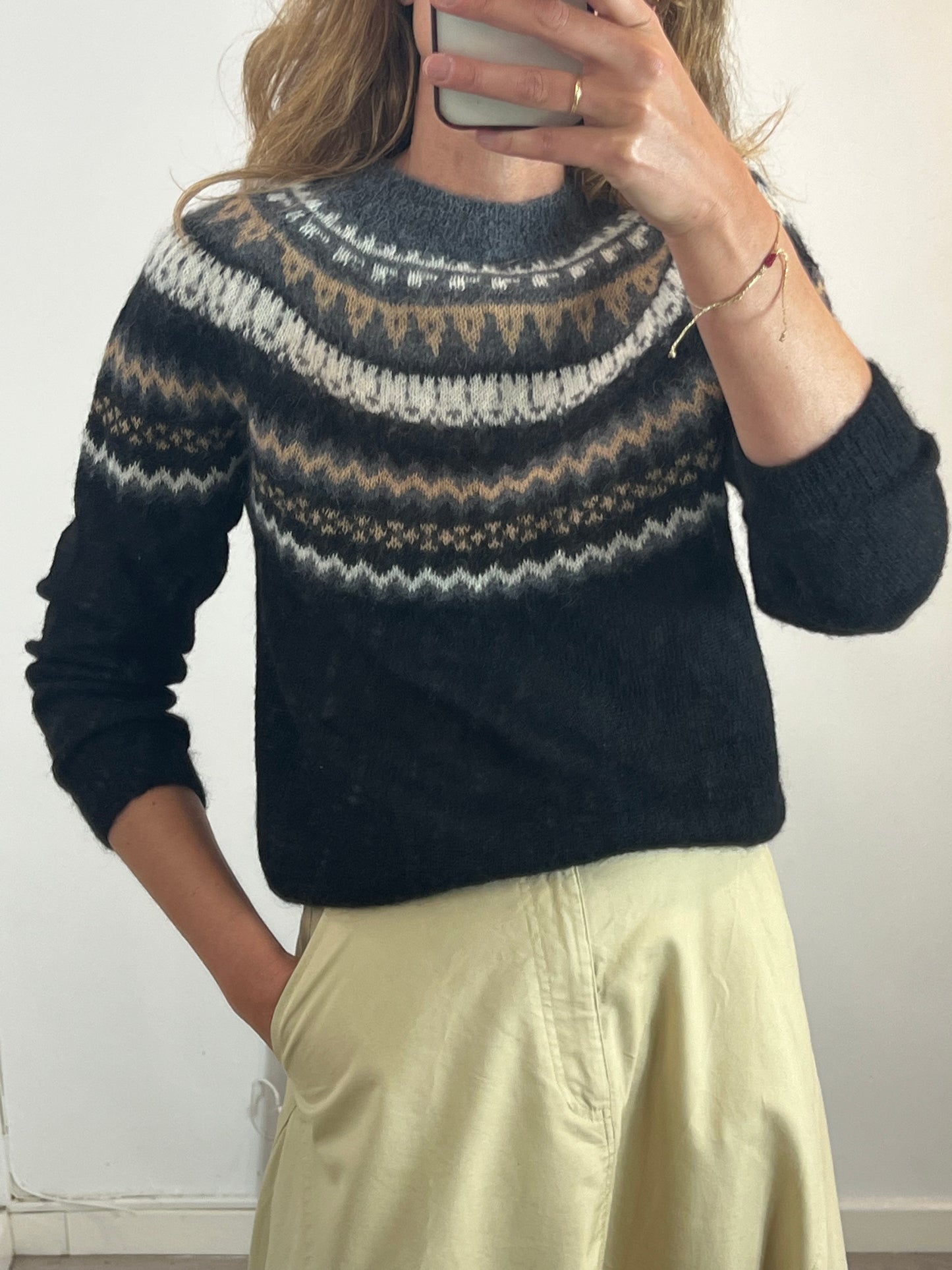 MAJE. Jersey negro greca lana. T 1 (S)