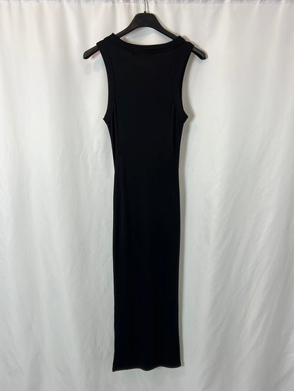 STRADIVARIUS. Vestido midi canalé negro T.s