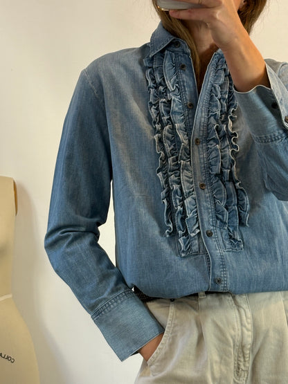 ZARA. Camisa denim volantes  mini