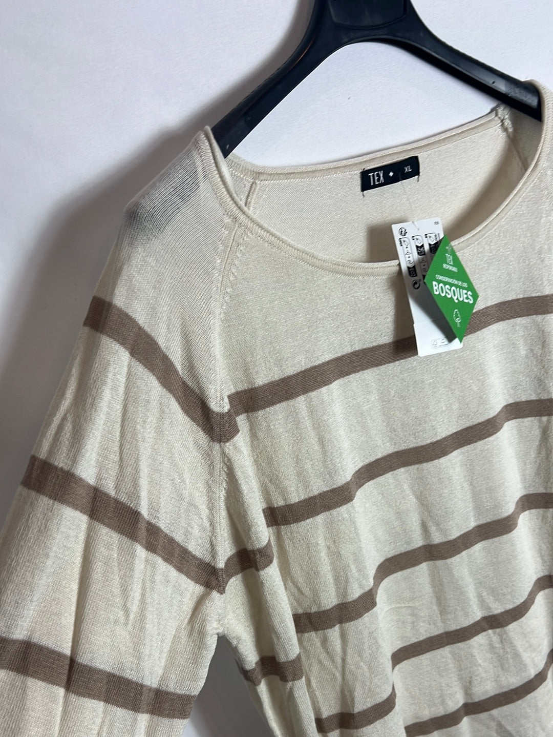 TEX. Jersey fino beige rayas. T L
