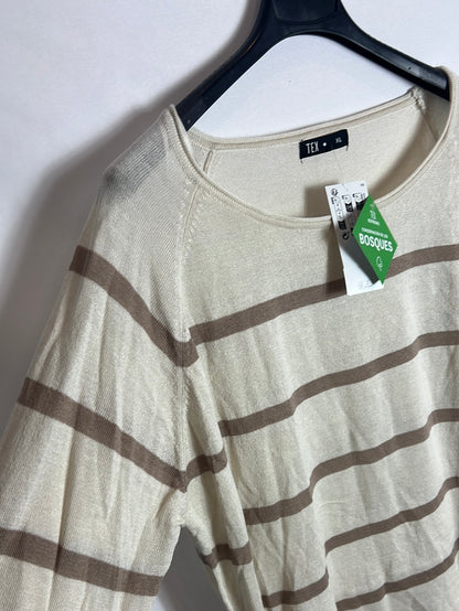 TEX. Jersey fino beige rayas. T L