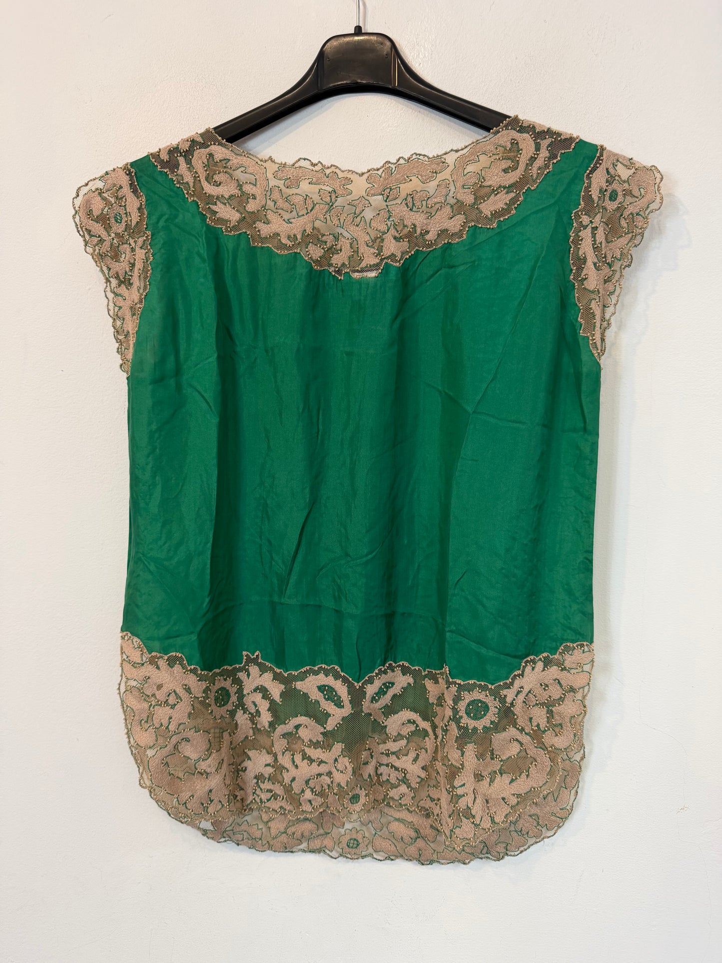 BLUMARINE. Top verde seda y encaje