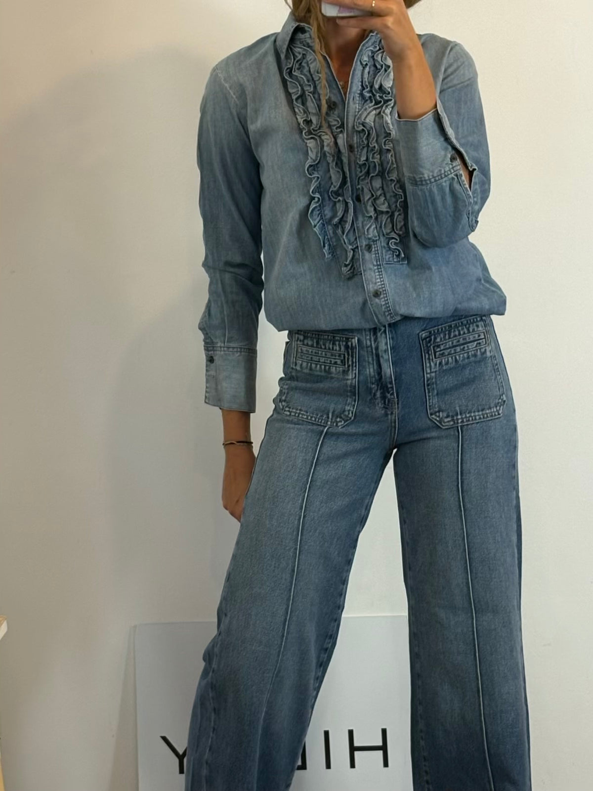 MASSIMO DUTTI. Denim pata ancha bolsillos
