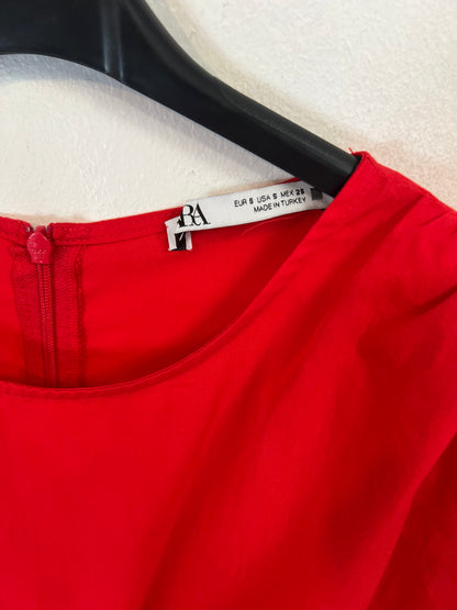 ZARA. Vestido corto rojo fruncido T.s