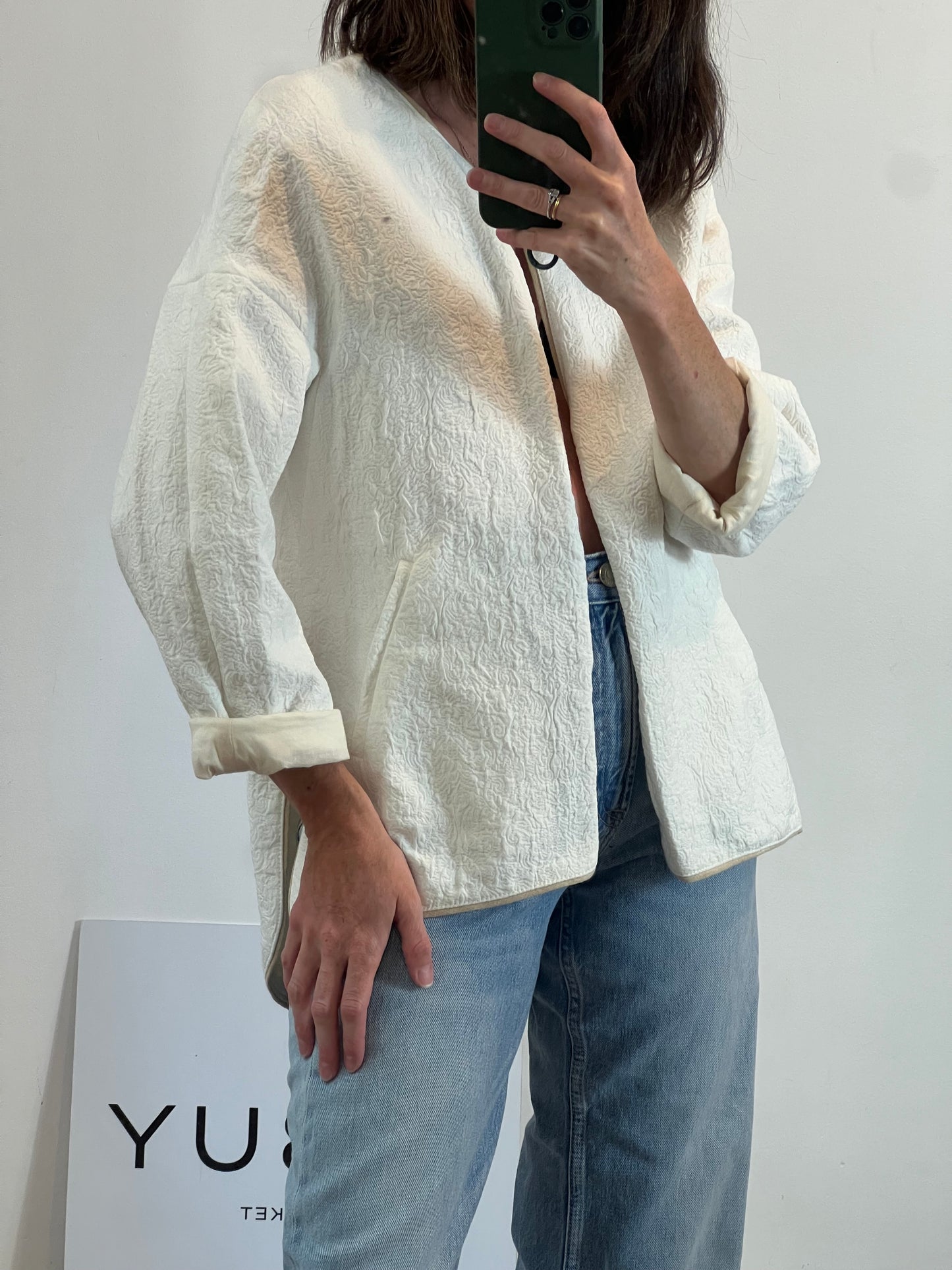 ZARA. White textured Ts jacket