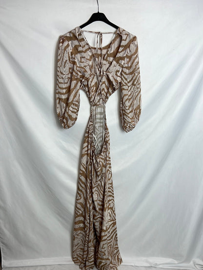 OTRAS. Vestido largo estampado apreturas. T M