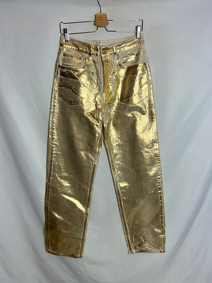 ZARA. Gold distressed denim trousers. Size 38