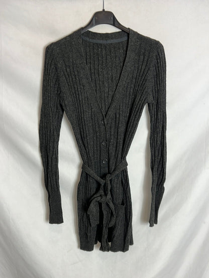 OTHER. Gray ribbed cardigan with belt. Ts/m