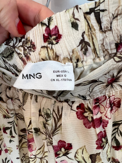 MANGO. falda larga beige flores T.l