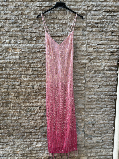 ZARA. Vestido midi rosa mini lentejuelas. T S