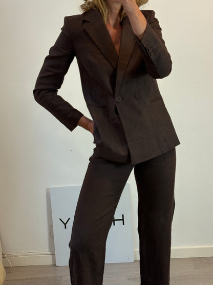 MANGO.  Traje de chaqueta lino marrón