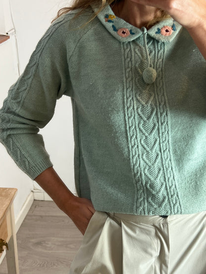 LOUISE MISHA. Jersey verde bordado T.xs/s