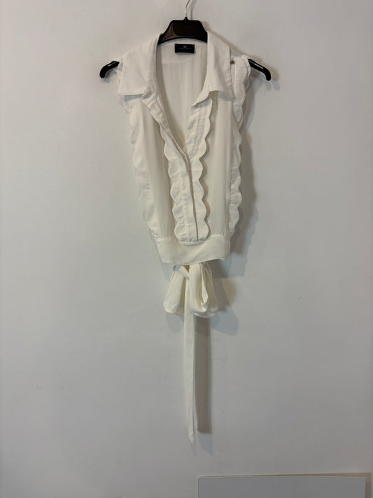 ELISABETTA FRANCHI. Top blanco aberturas/pechera