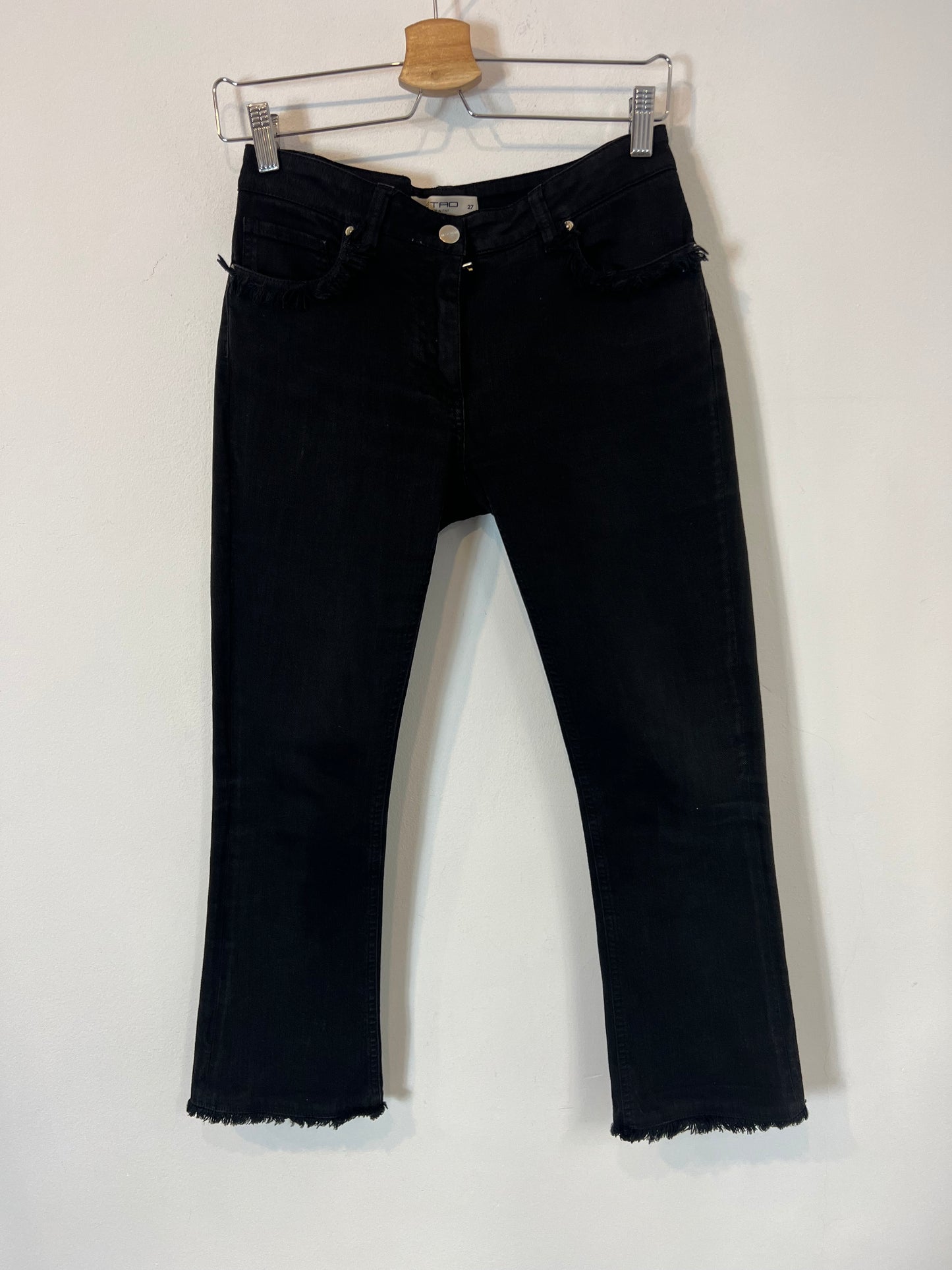 ETRO. Denim negro detalle flecos. T 27 (36)