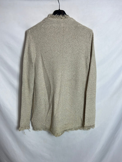 ZARA. Chaqueta punto beige hilos dorados. T M