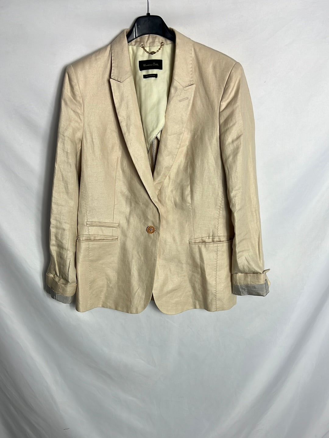 MASSIMO DUTTI. Blazer lino beige textura. T 42
