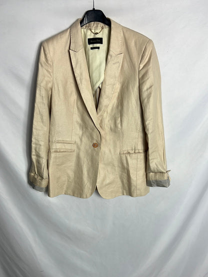 MASSIMO DUTTI. Blazer lino beige textura. T 42