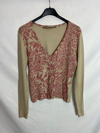 UNGARO FEVER. Pink print beige cardigan. T 38