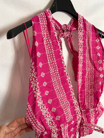 ZARA. Top rosa atado al cuello. T S