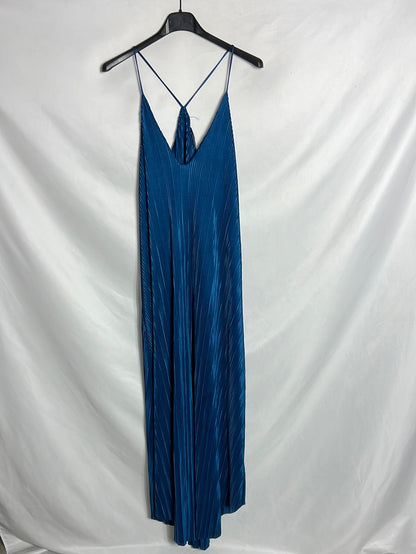 ZARA. Vestido midi plisado azul. T S