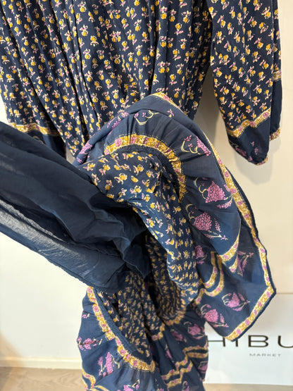 LOUISE MISHA. Vestido largo azul estampado