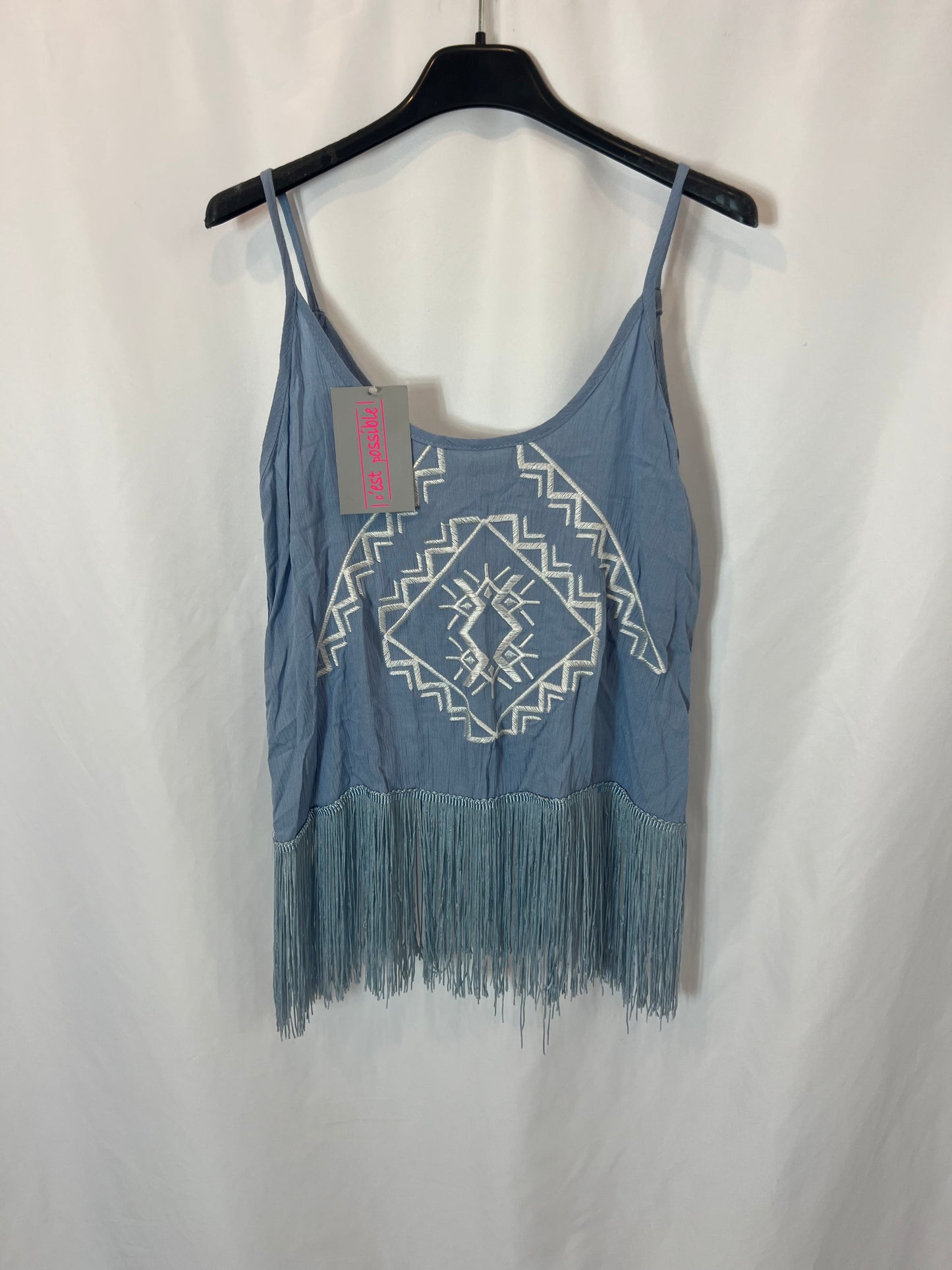 JUBYLEE. Top azul bordado T.s/m