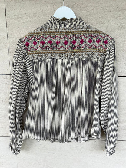 LOUISE MISHA. Embroidered striped blouse, size 34