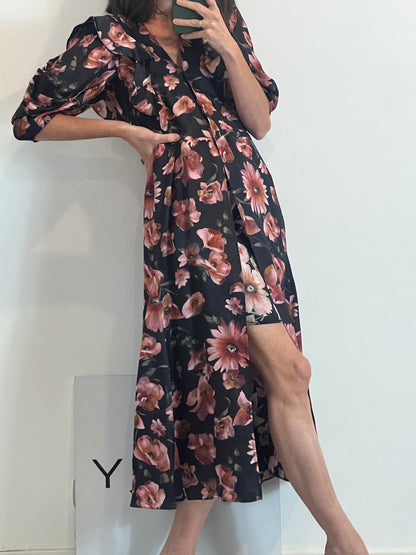 THE KOOPLES. Vestido largo flores con seda