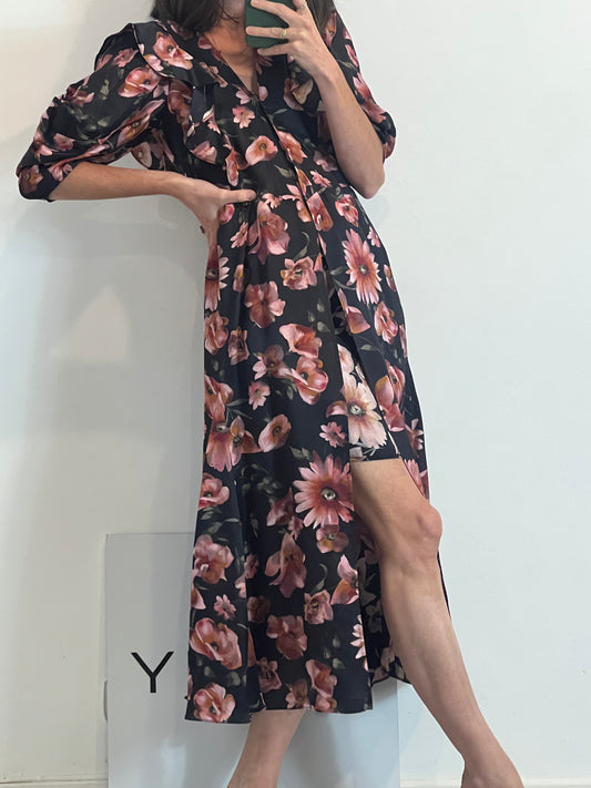 THE KOOPLES. Vestido largo flores con seda