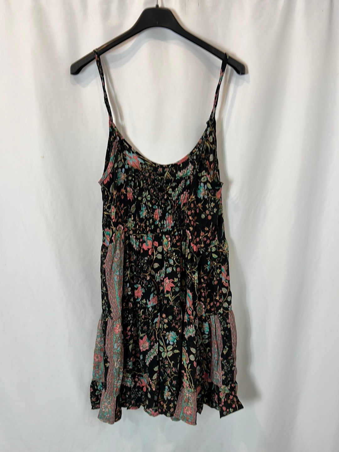 MANGALAN. Vestido negro flores sedaT.s/m