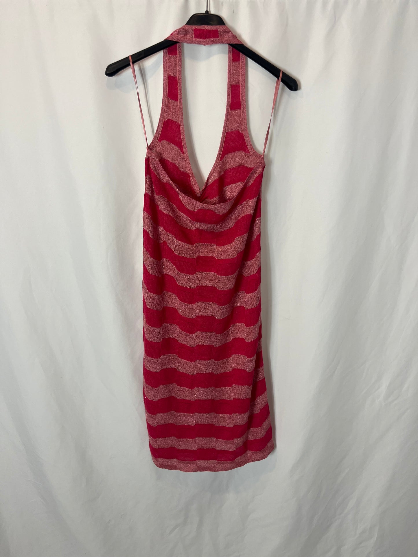 MANGO. Short pink dress with shiny threads. Size XXS