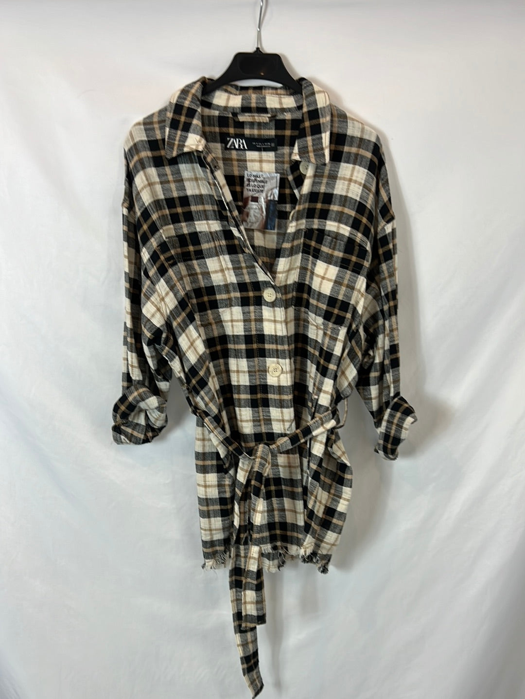 ZARA. Chaqueta cuadros cinturón. T S