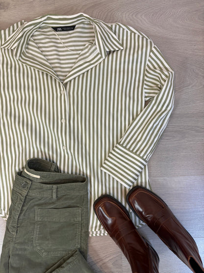 ZARA. Green striped shirt. XS(S)