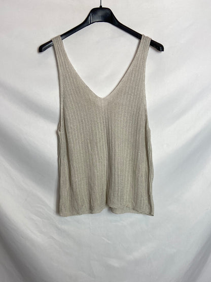 OTRAS. Top color champagne canalé TU (S)