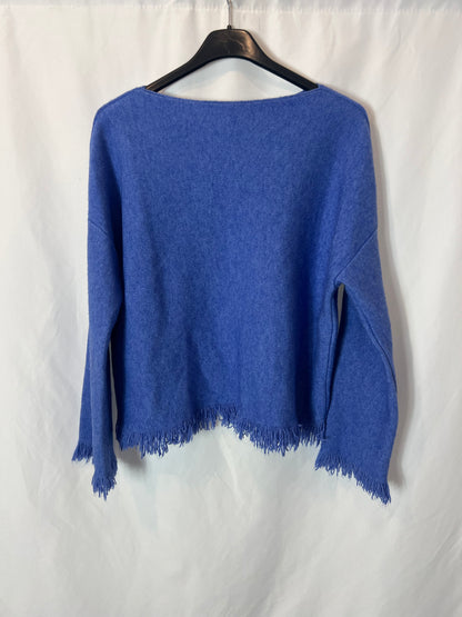 OTRAS. Jersey azul  jaspeado flecos. T S